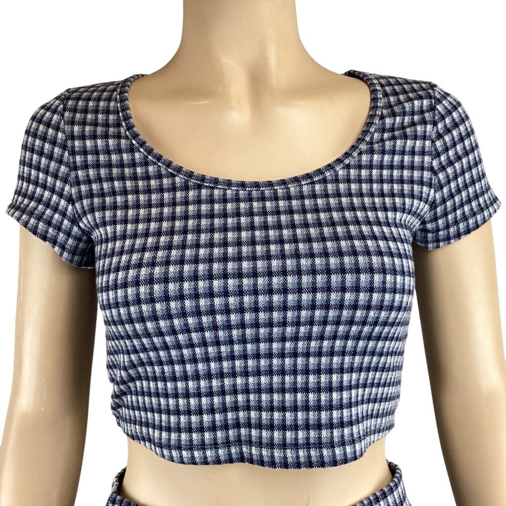 Freshman 1996 Blue Plaid Crop Top Size‎ XS Womens Xsmall TOP ONLY!!